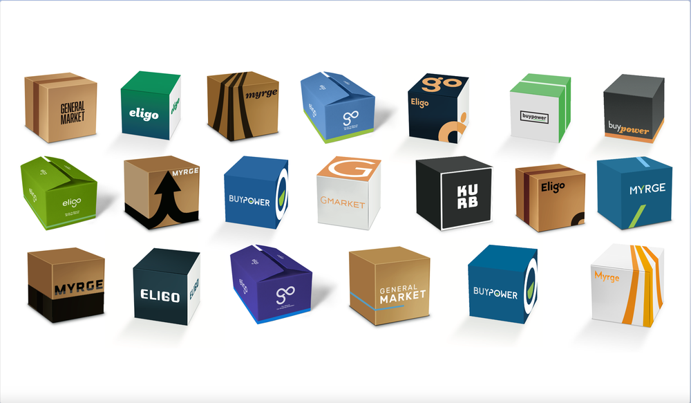 Team packaging mock-ups during the naming exploration.