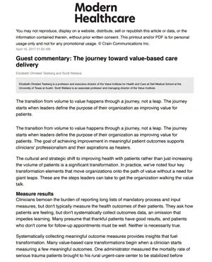 Guest Commentary: The Journey Toward Value-Based Care Delivery