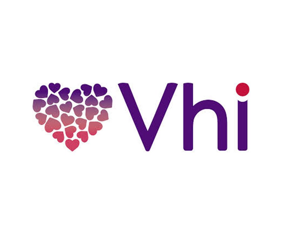 A logo with a heart made of smaller purple and pink hearts, followed by the word "Vhi" in purple text with a red dot on the letter "i."
