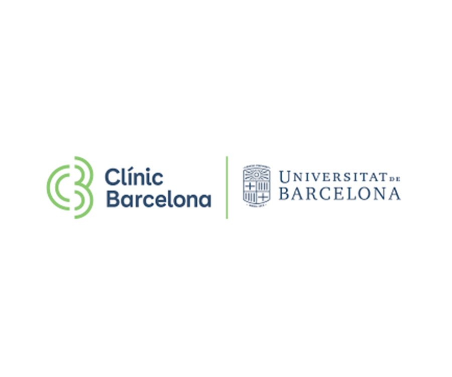 Logo of Clínic Barcelona and Universitat de Barcelona separated by a green line.