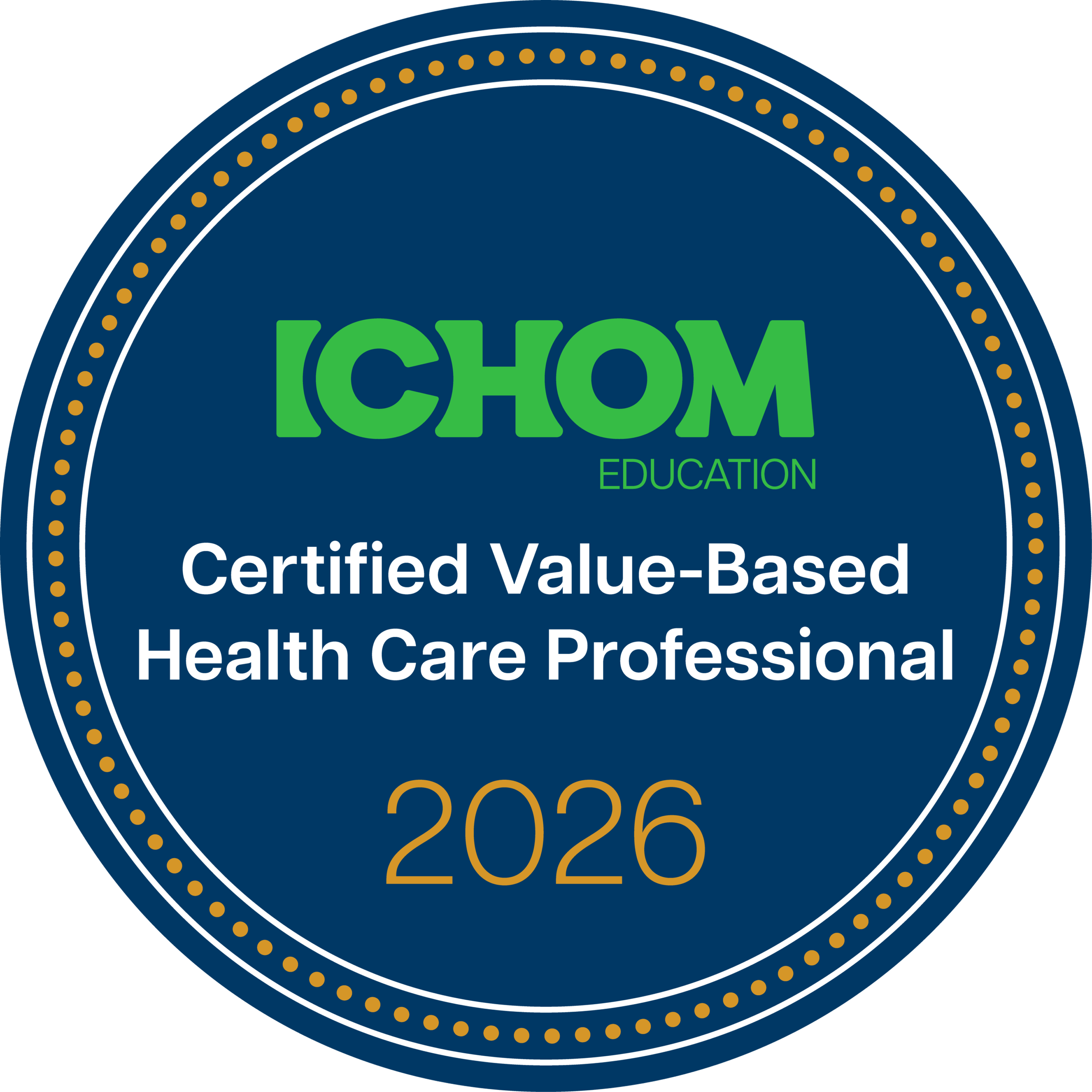Seal showing text for 2020 Health Care Professional certification, emphasizing certified value-based care education.