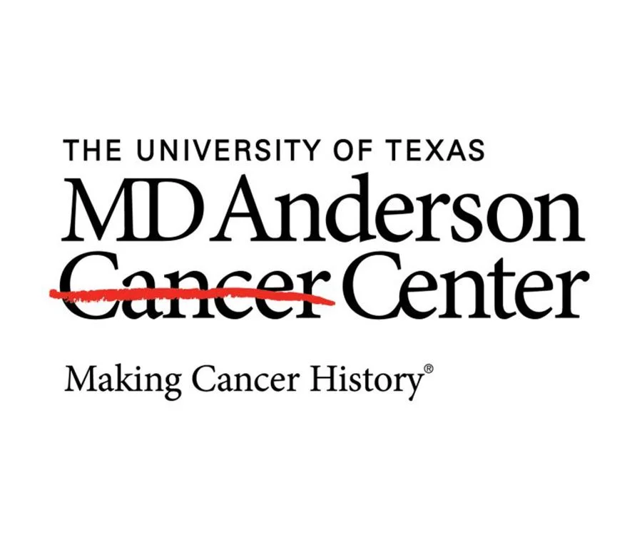 The logo of the MD Anderson Cancer Center at the University of Texas with the word 'Cancer' crossed out in red and replaced with the phrase 'Making Cancer History'.