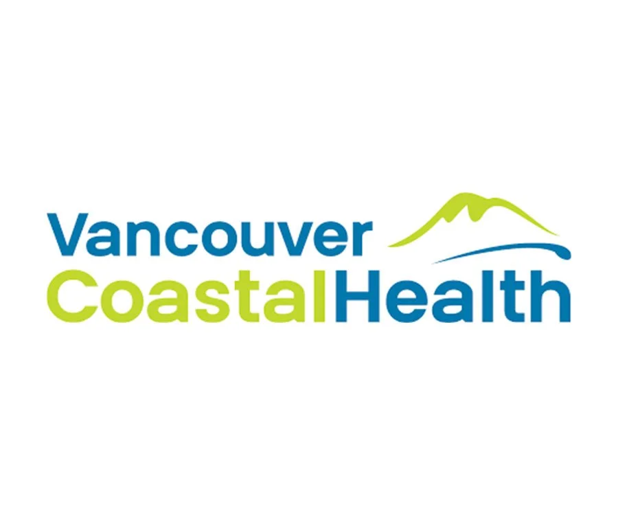 Logo of Vancouver Coastal Health featuring the name in blue and green text with a stylized mountain and wave graphic.