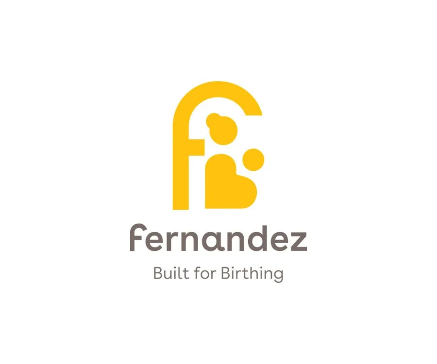 Logo with a yellow stylized figure of a mother holding a baby, accompanied by the text "Fernandez" and the slogan "Built for Birthing."