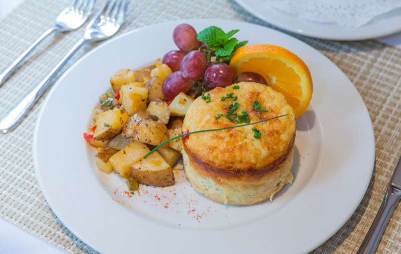 A breakfast specialty — Porcupine Island Egg Crab Soufflé.
