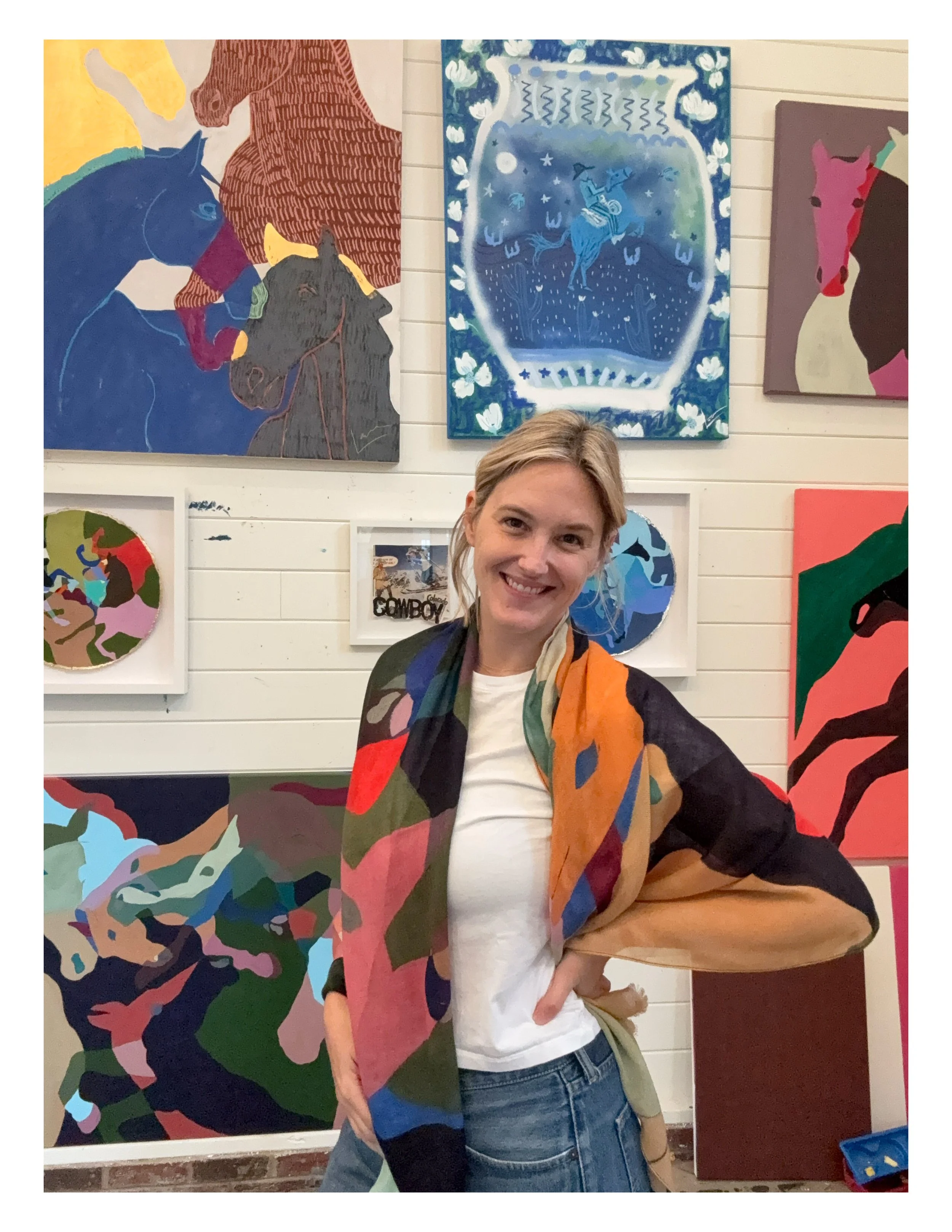 * PRE-ORDER* 'Blue Tangled Horses' Wool Blend Scarf