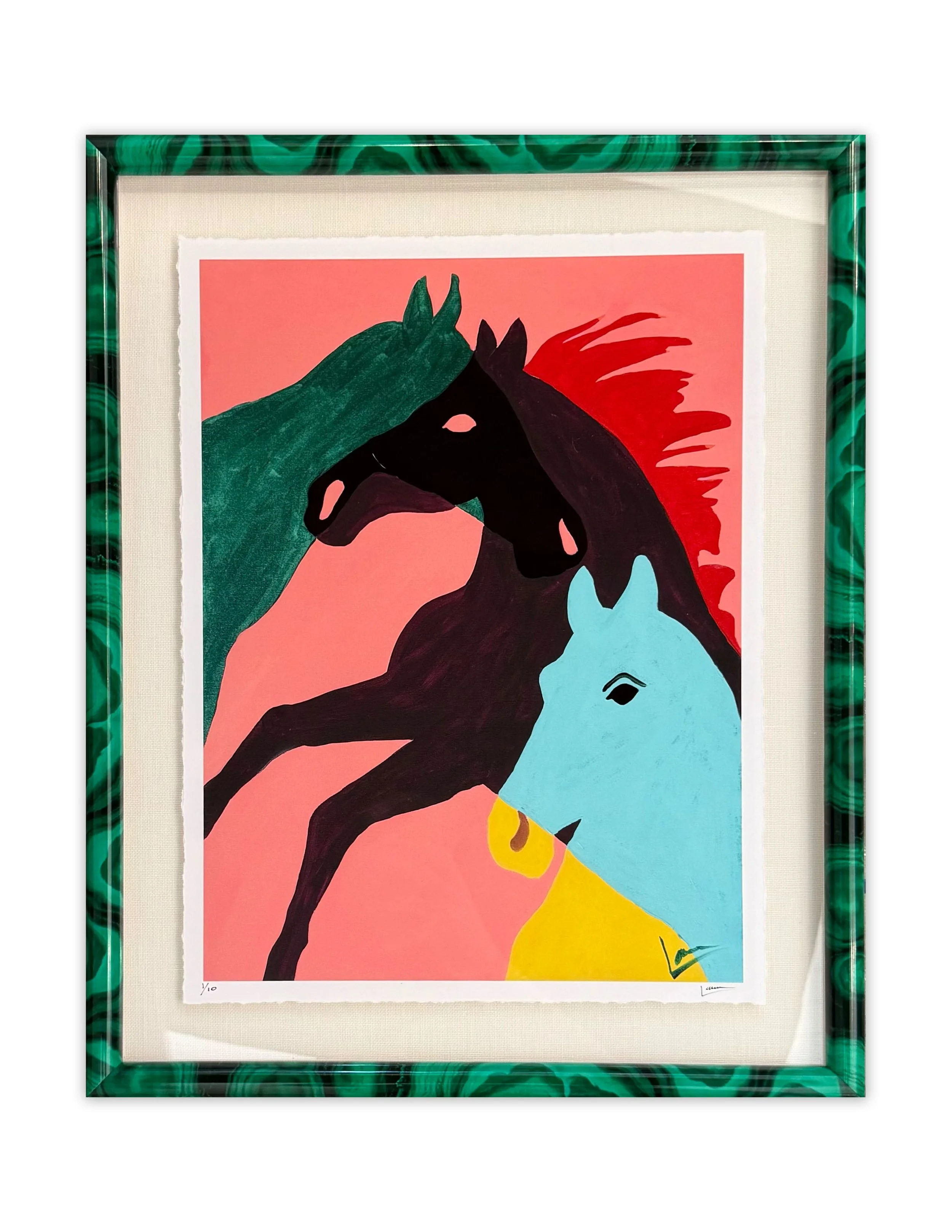 Pink Tangled Horses Print - FRAMED
