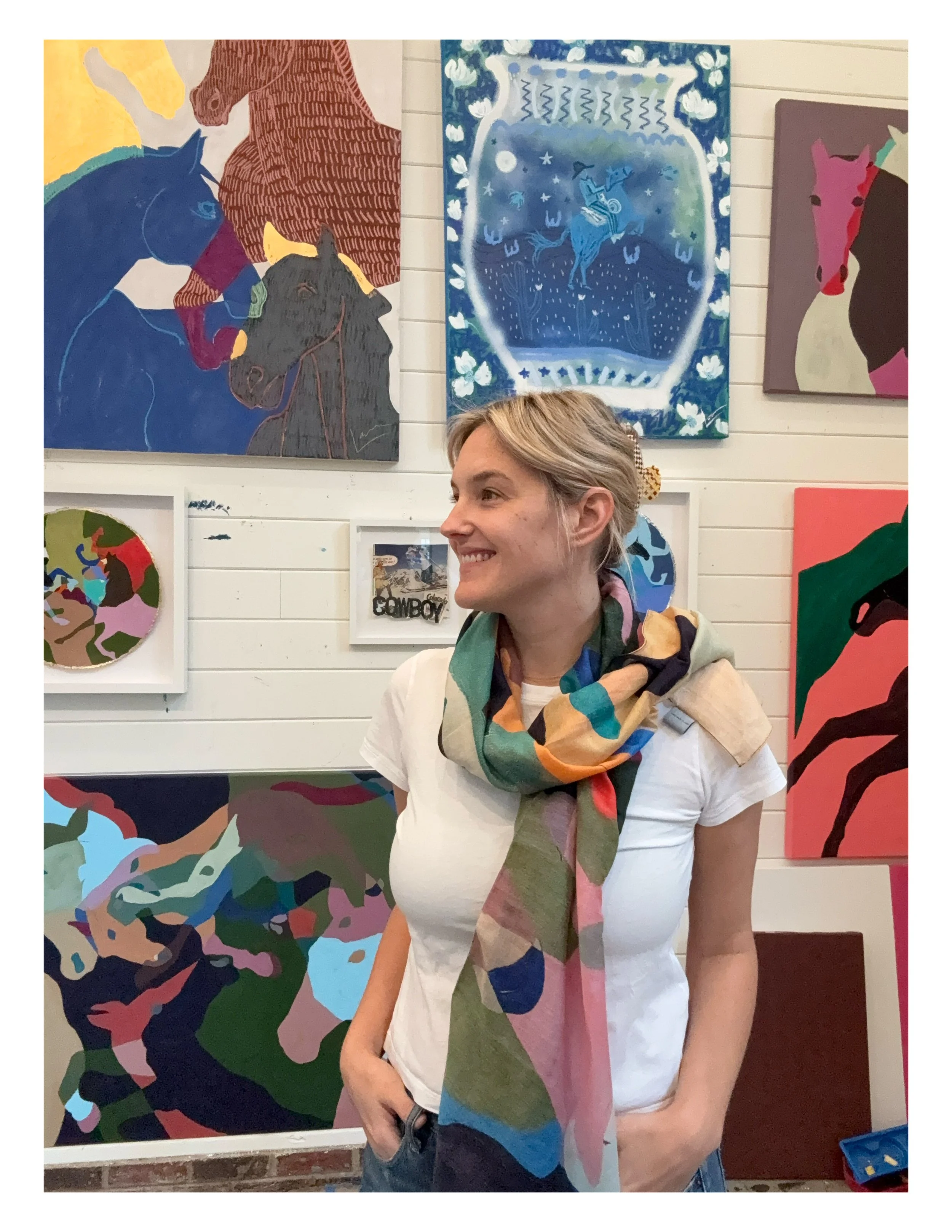 *PRE-ORDER* 'Blue Tangled Horses' Cotton Blend Scarf