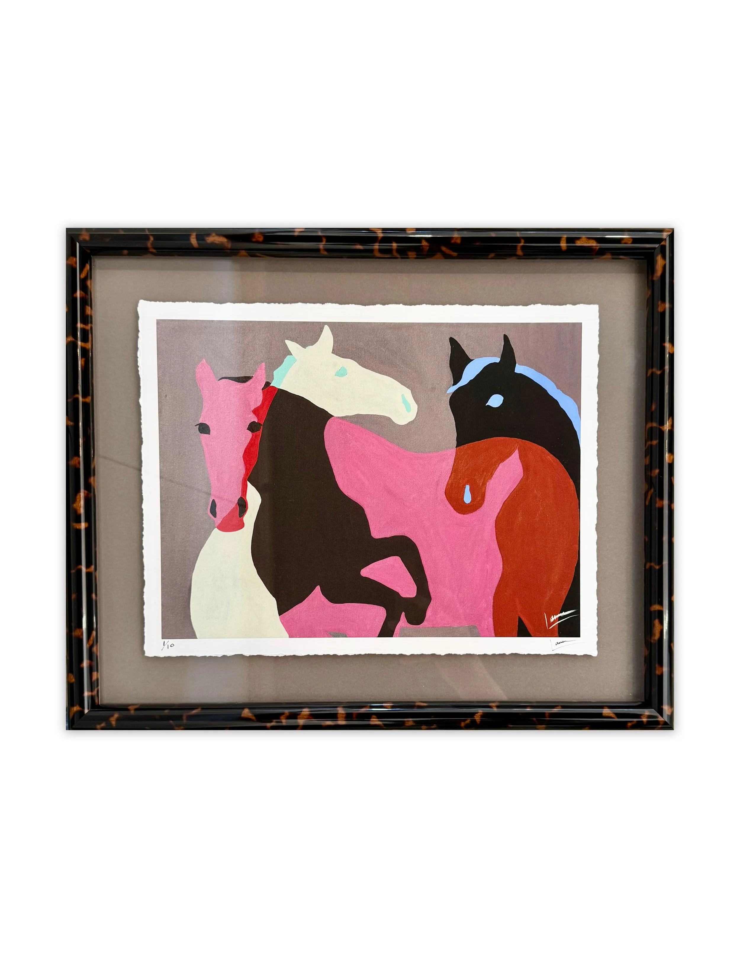 Mauve Tangled Horses Print - FRAMED