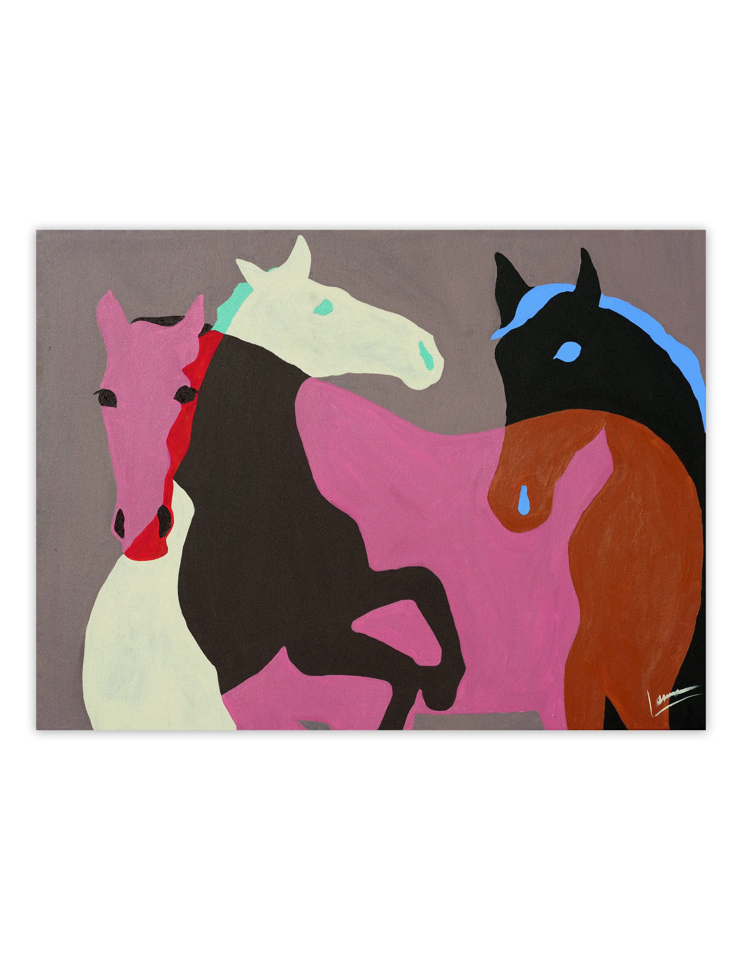 MAUVE TANGLED HORSES - PRINT