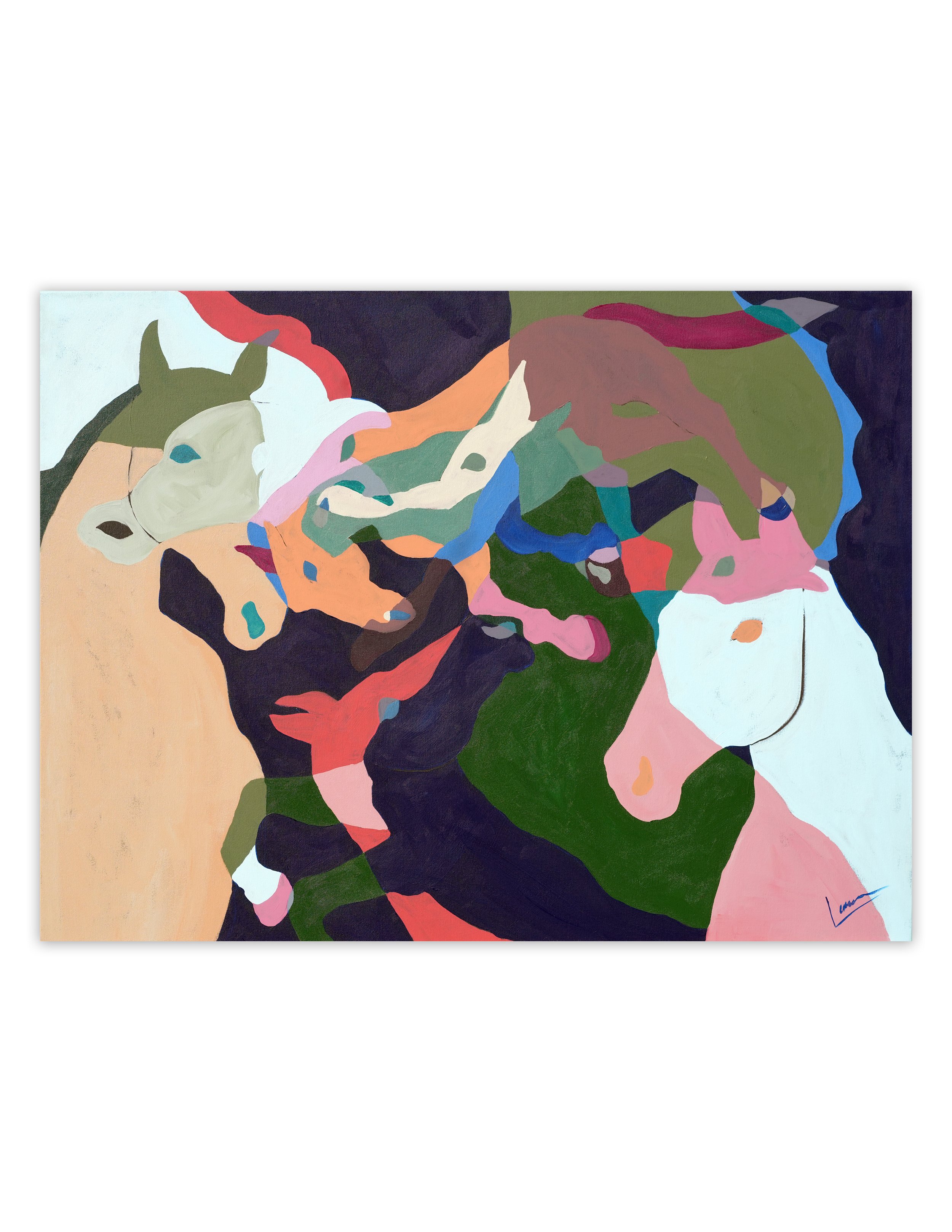 BLUE TANGLED HORSES - PRINT