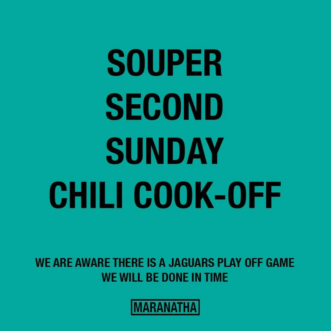 C H I L I. C O O K - O F F. this Sunday! There are prizes! Bring chili. Plan to eat chili. You will make it to see the jaguars game 🌶️🌶️🏈🐆
