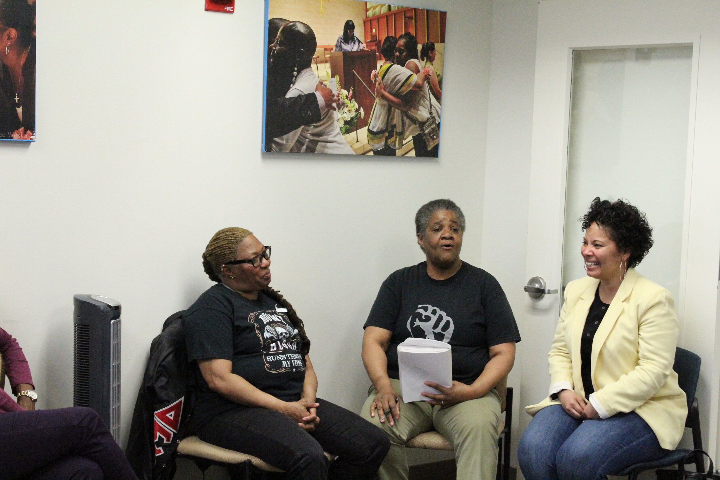 Darlene listening to her fellow WISH women during an oral advocacy narrative exercise