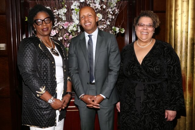 DeAnna Hoskins (L), Bryan Stevenson (M), and Vivian Nixon (R) at he New York Women's Foundation Radical Generosity Dinner in 2019