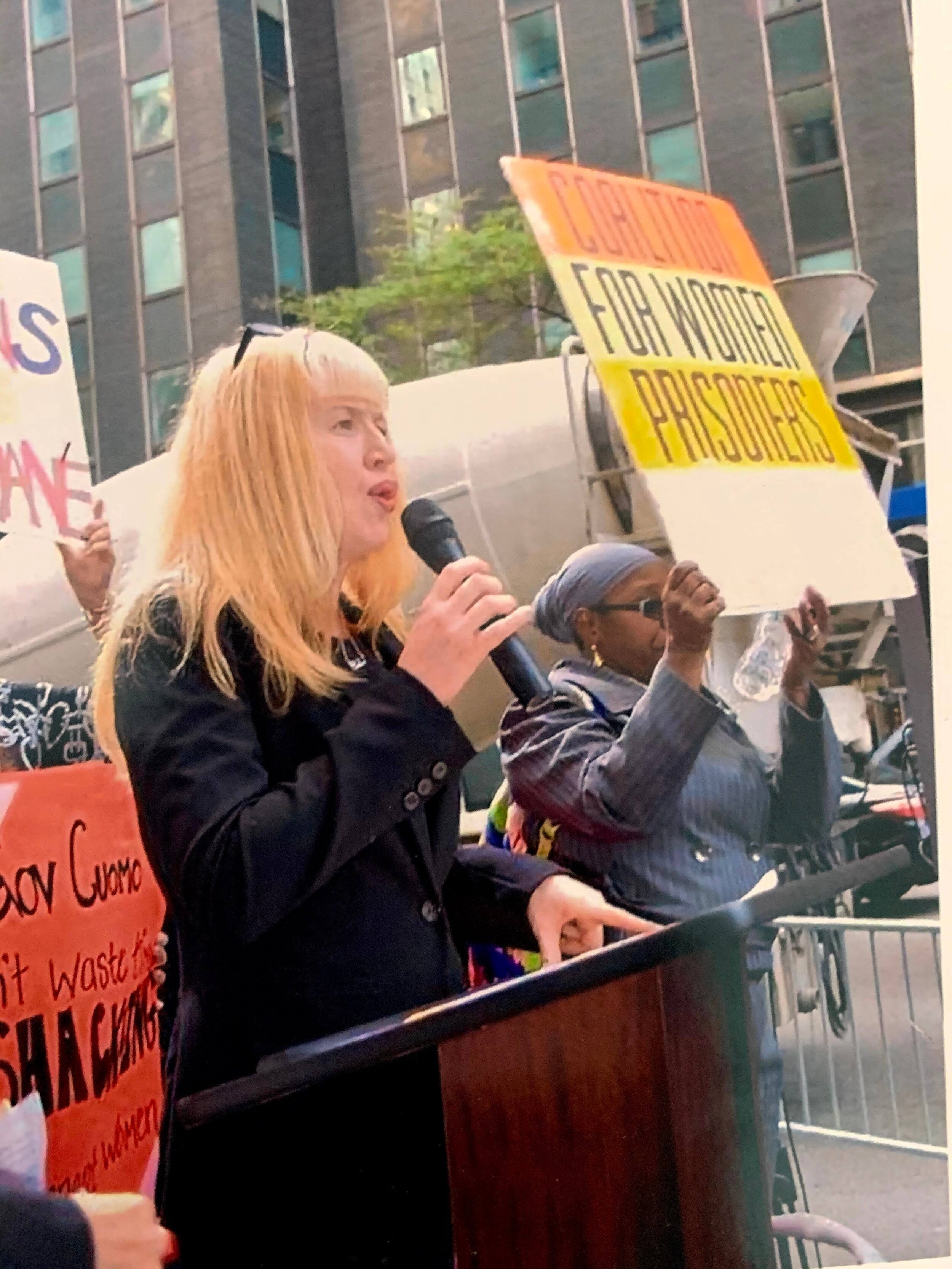 Tina speaking at a rally for the anti-shackling bill