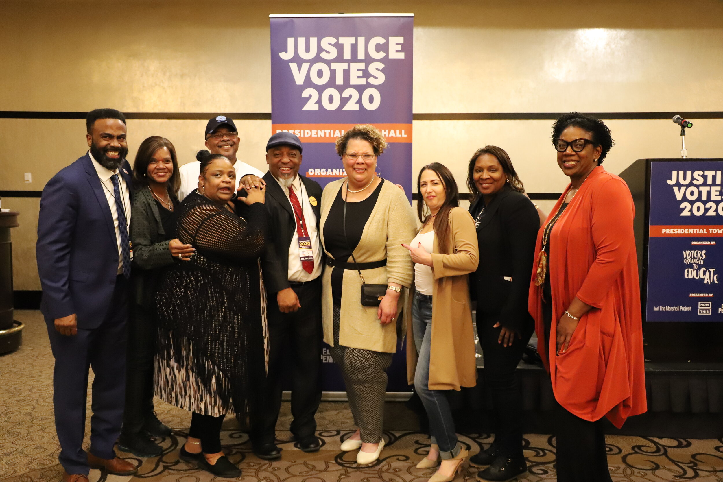 Yolanda (second from left) with CJ advocates at the historic Justice Votes Town Hall in 2019