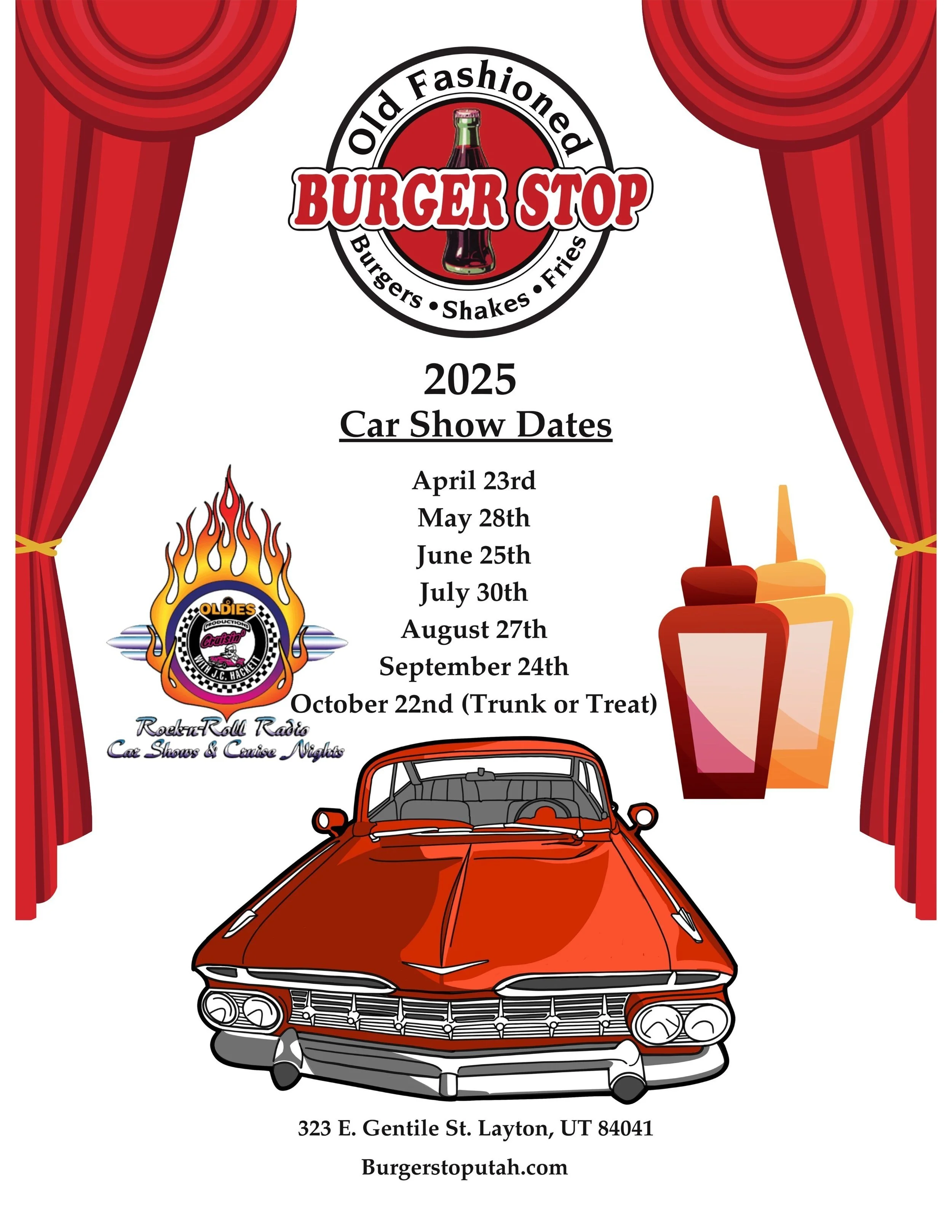 Burger Stop  FREE Cruise Night, 4th Wednesday April thru October,  323e Gentile, Layton Utah, 801-544-8090 