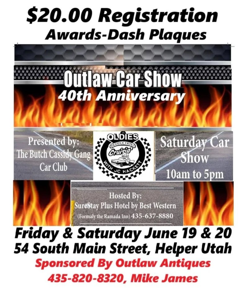 Helper Utah, Outlaw Car Show, Downtown Helper Main Street.. 435-820-8320