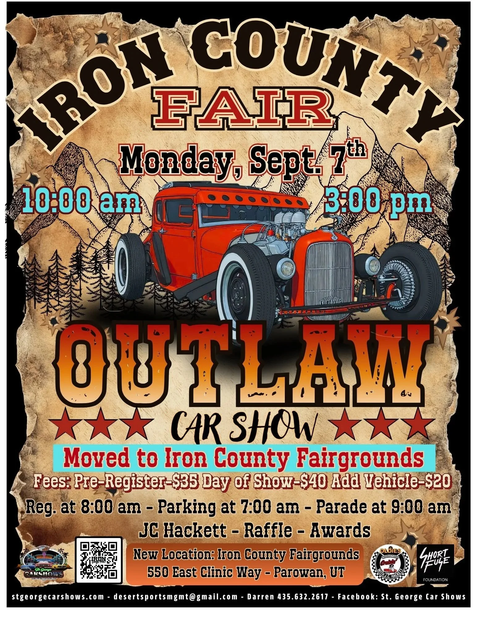 Iron County Fair CAR SHOW, *Moved to the Fairgrounds* just East of Parowan Lions Park, 145s 300 east, 10a - 3p  435-632-2617 Darren  