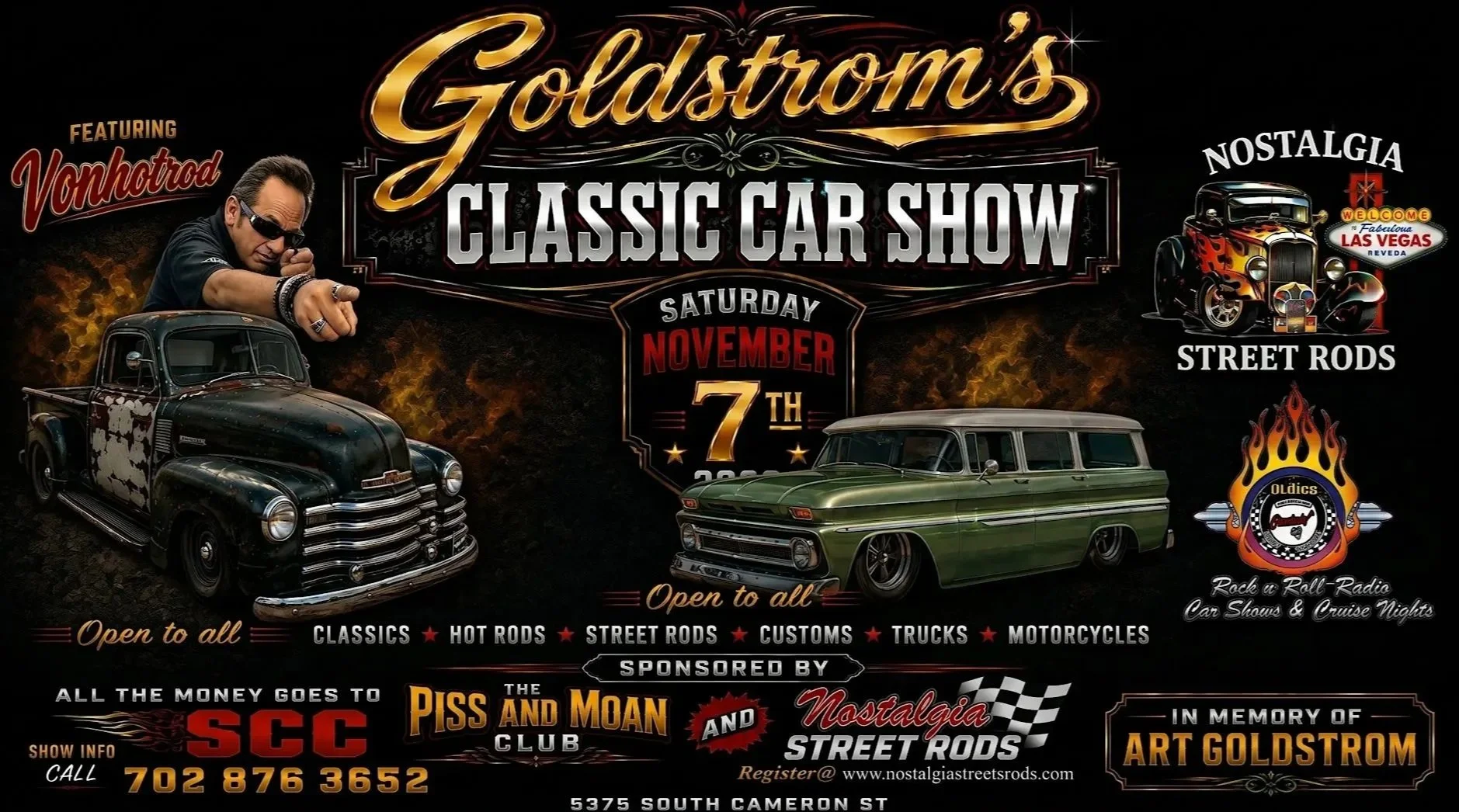 ART GOLDSTROMS 3rd MEMORIAL Car Show.  5375 Cameron St. Las Vegas 702-876-3652, Vegas Baby, VEGAS!