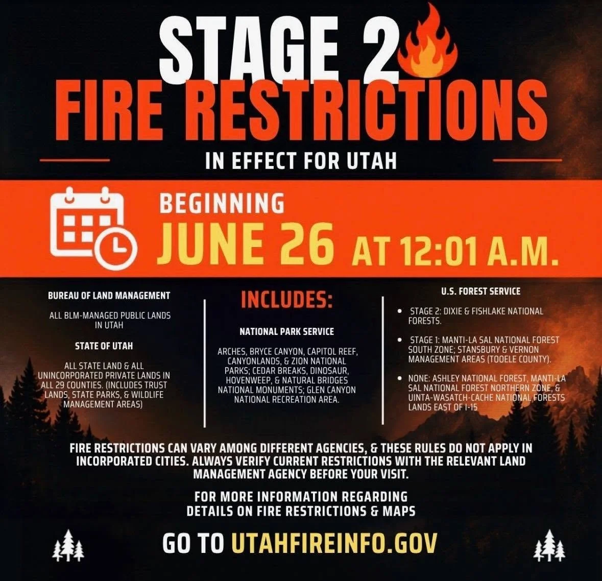 Stage 2 Fire Restriction Notice for Utah