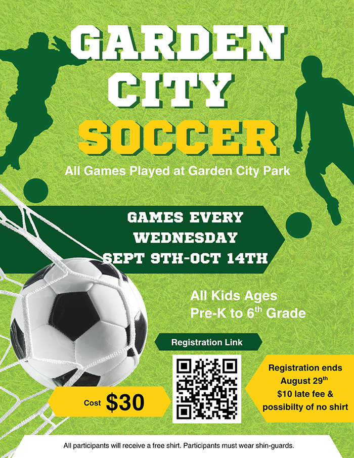 Garden City Soccer Sign Up Flyer- Click to register your child.