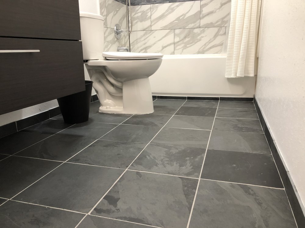 Add Value Bathroom Floor, Porcelain Tile Baseboard