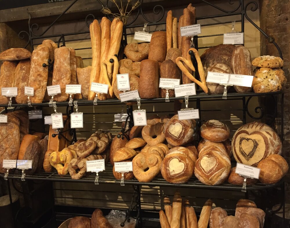 Loaves of bread on a shelf