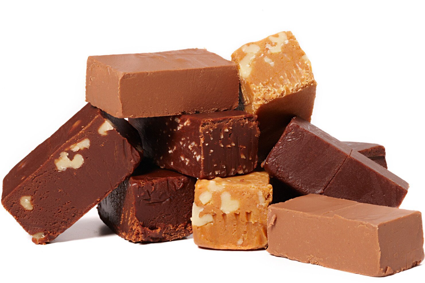 Different types of fudge stacked 