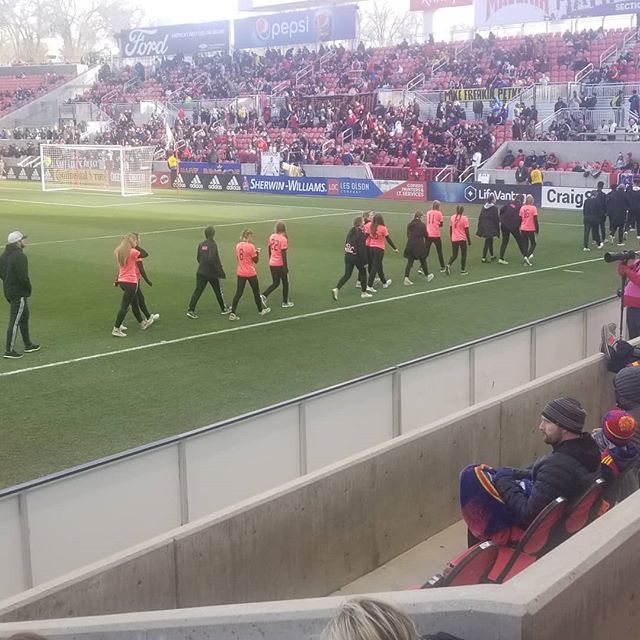 SWAT Crush girls on the field at Rio Tinto stadium getting recognized as President Cup Champions. RSL home opener. Great job girls! π #swatcrush #swatsoccer #swatunited #rsl