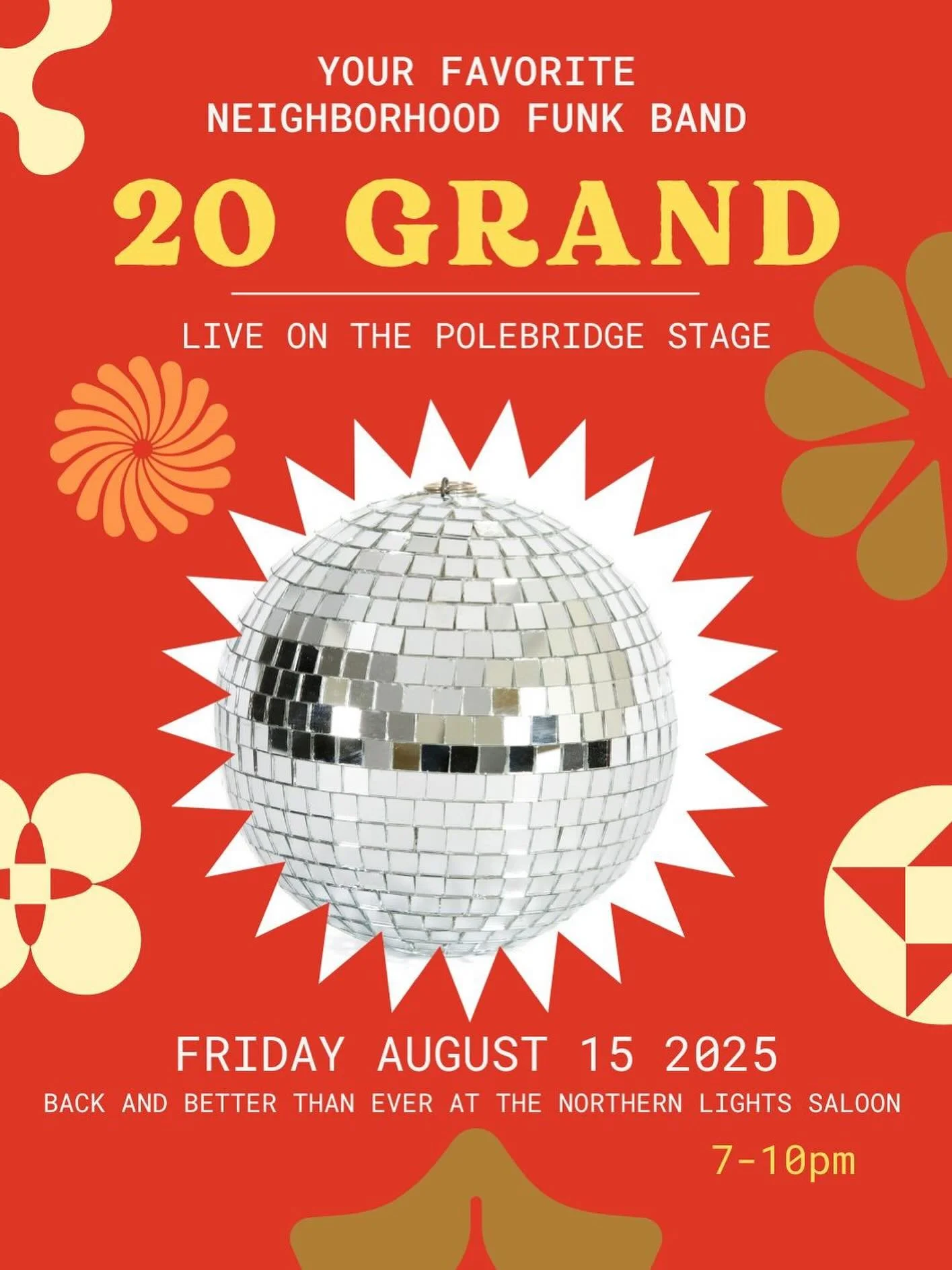 We are thrilled to have @20.grand back on the Polebridge Stage! These folks bring the funk every year and we can&rsquo;t wait to see them rock the house again! Dust off your dancing shoes and get yer butts down here for the best dance party of the su