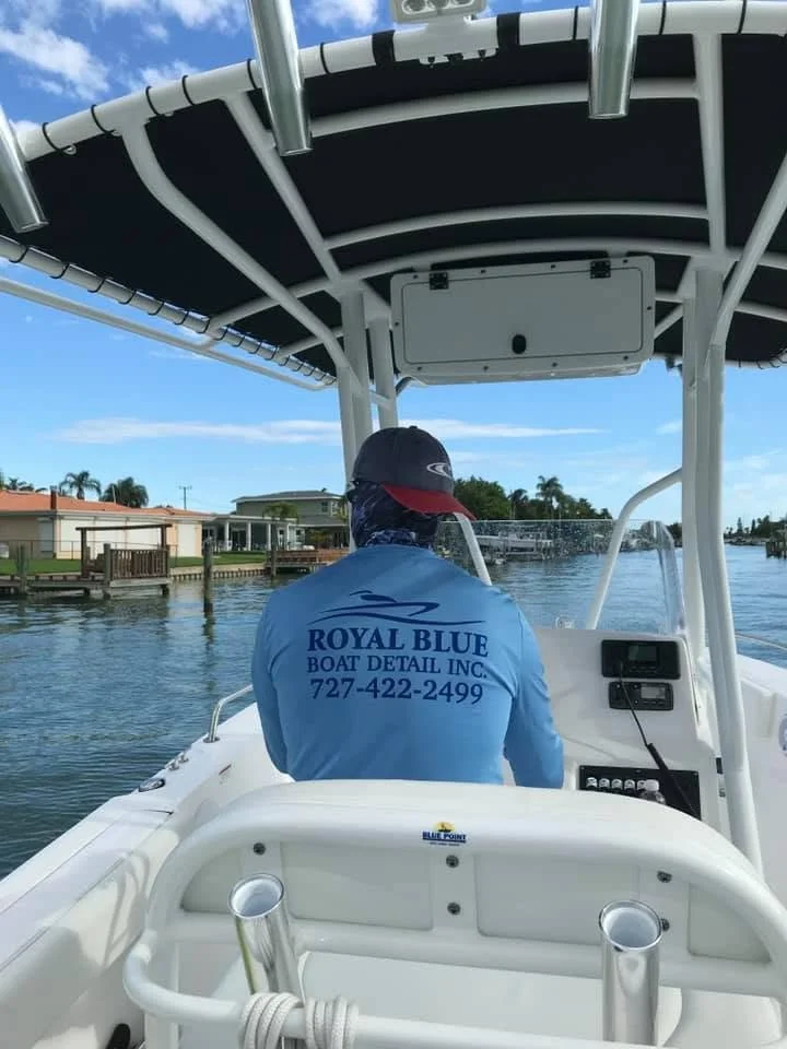 Boat being polished in Tampa Bay