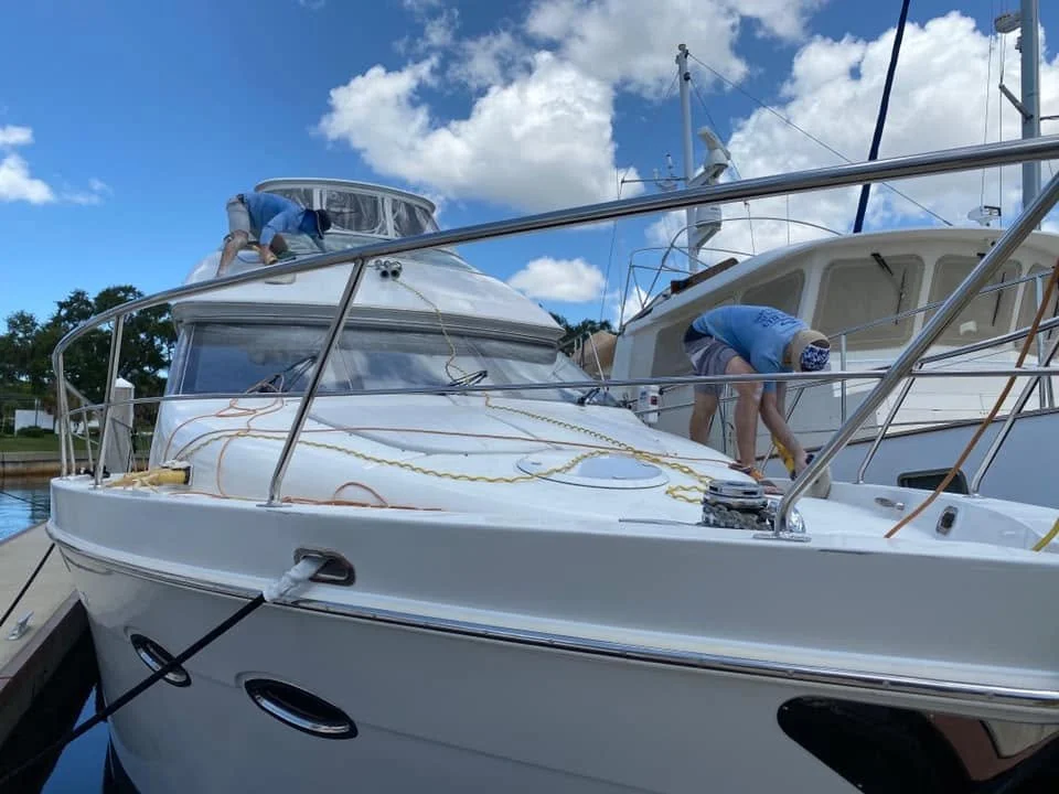 Boat exterior with fresh wax finish