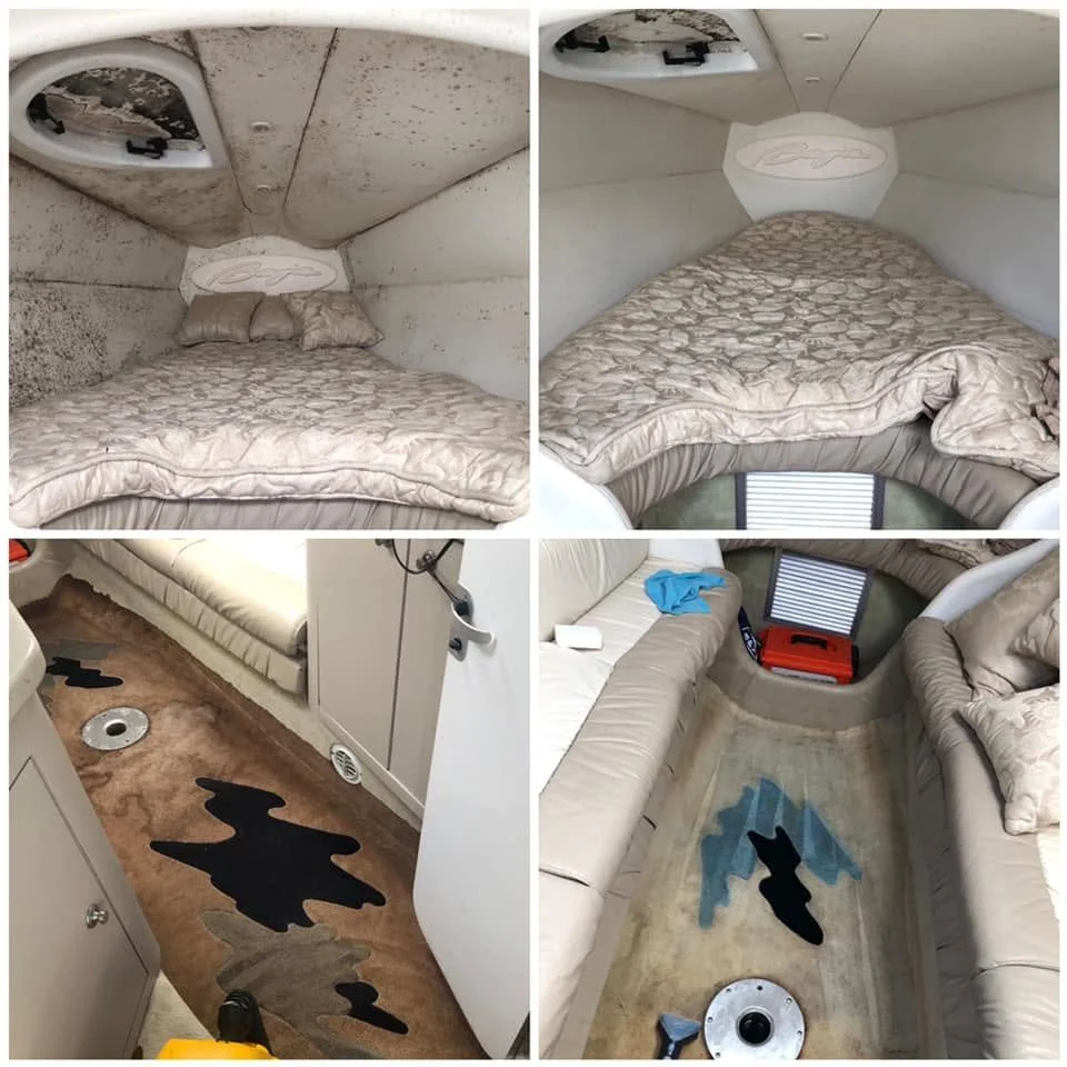 Boat interior before and after cleaning