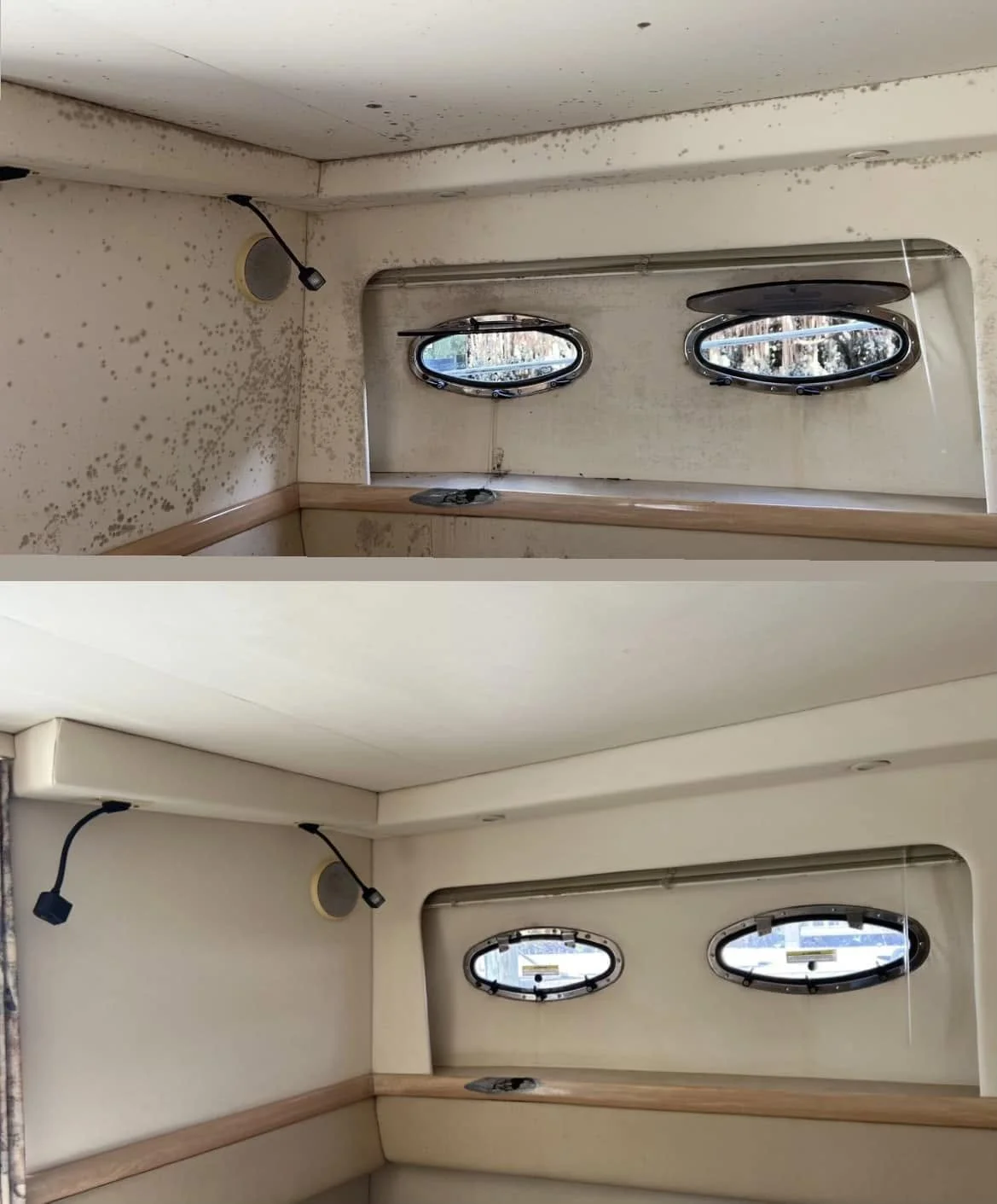 Boat interior after professional cleaning and restoration