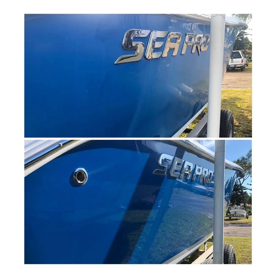Polished blue boat exterior