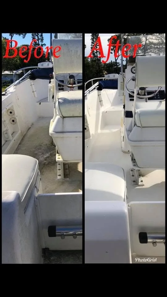 Boat surface restoration before and after polishing