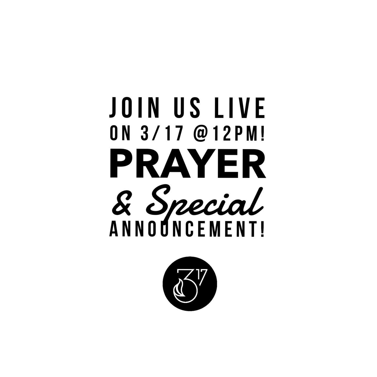 3/17- Thursday at Noon! Save the date/time!Join us LIVE for Prayer &amp; 📣Special Announcement on @317freedom Facebook Page! LINK IN BIO
.
You can post your name or prayer requests- our team prays over each one. See you there🤍- @christinelbaker
.
#