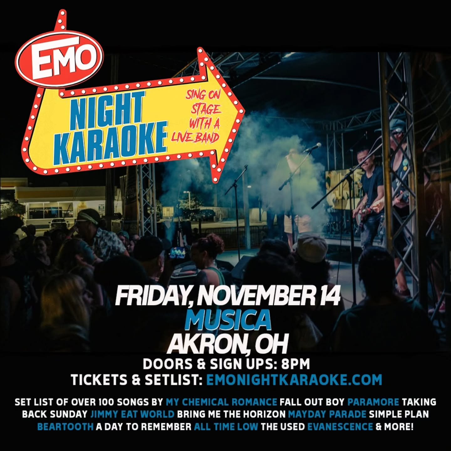 FRIDAY, NOV. 14: EMO NIGHT KARAOKE RETURNS TO MUSICA! 🖤

Don't miss your chance to sing your favorites on stage with a LIVE BAND behind you! Check out @emonightkaraoke for the full available setlist! TELL ALL YOUR FRIENDS! 🖤

Speaking of karaoke, d