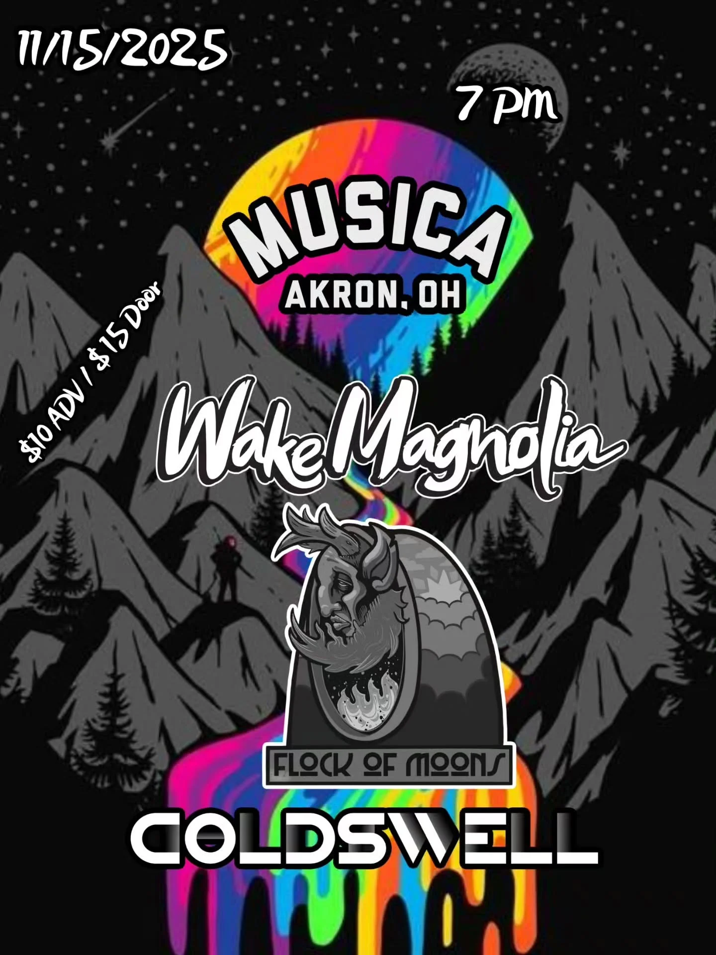 SATURDAYS IN NOVEMBER! 💫

🍁 11/15: Wake Magnolia, Flock of Moons, &amp; Coldswell! 

🍁 11/22: A tribute to the band MUSE (featuring members of Black Wolf &amp; The Thief, Madame Marlow, &amp; Kitchen Knife Conspiracy), with very special guest Chri