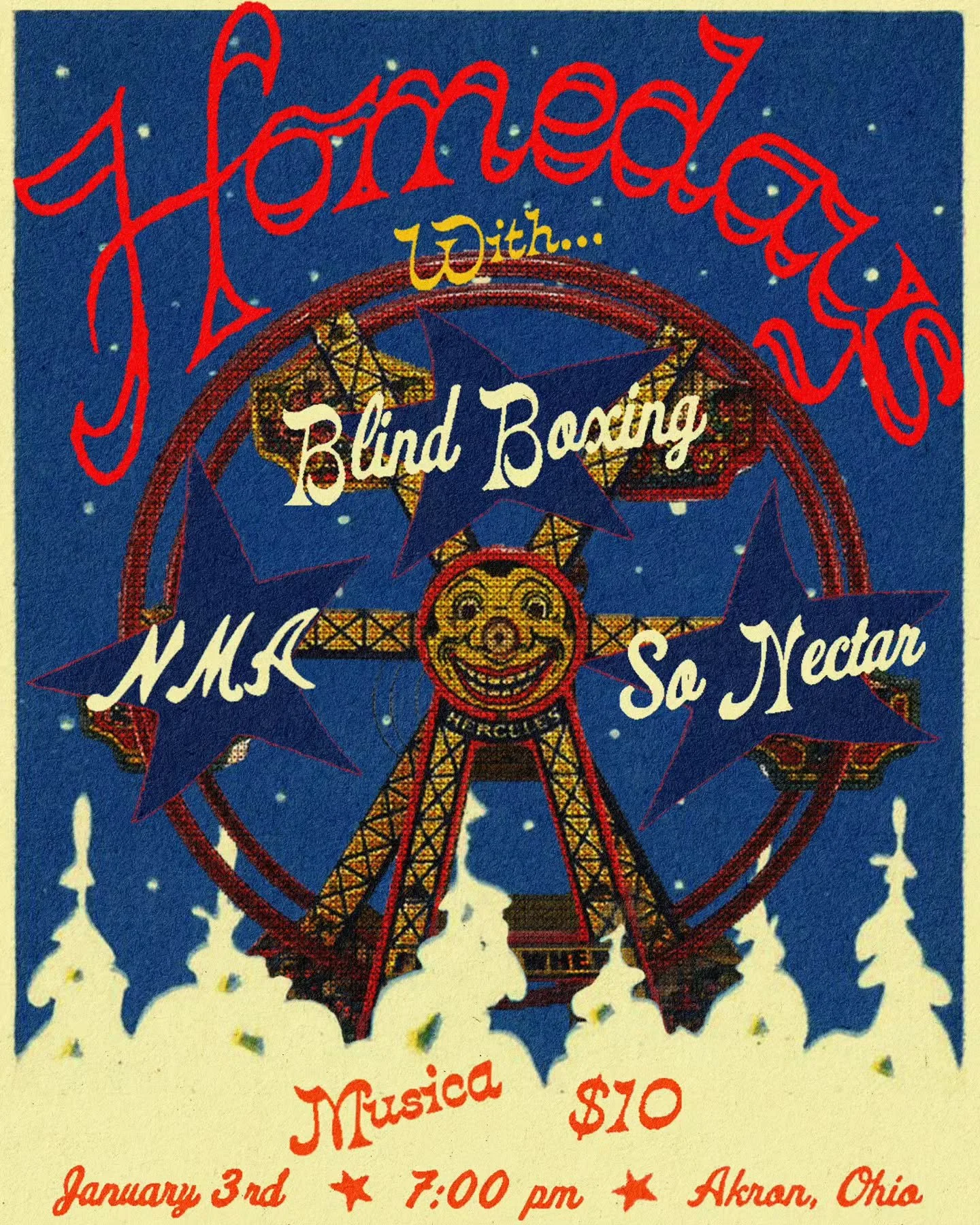 FIRST SHOW OF 2026! 🎇

Ring in the New Year at Musica with Homedays, Blind Boxing, NMA, and So Nectar! 🎊

🗓️ Saturday, 1/3/26
⏰ 7:00 PM doors / 8:00 PM show
🎫 $10 online / $12 at the door
👥 All ages

#akronmusicscene #akronevents #livemusic #hap