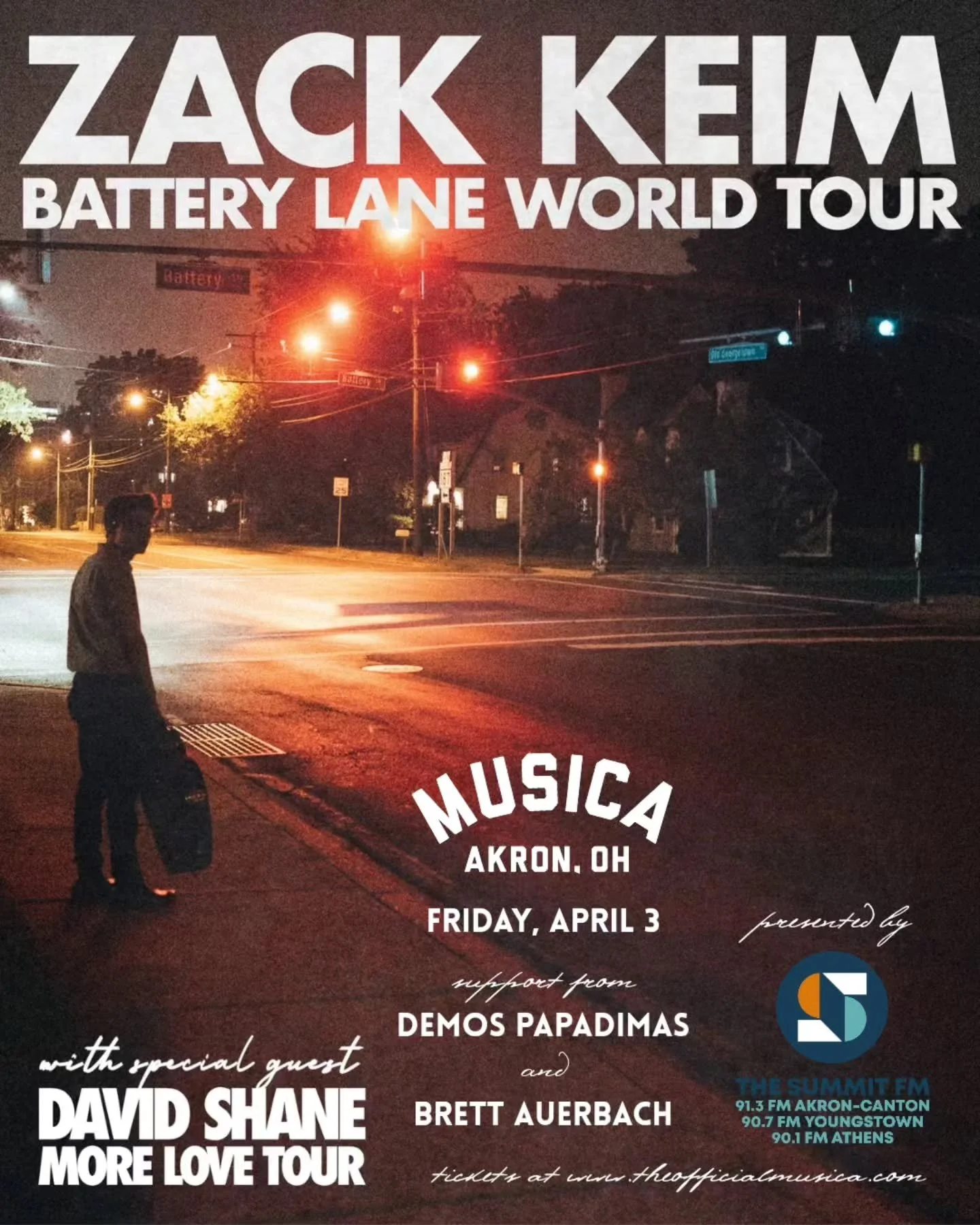 FRIDAY, APRIL 3: The Summit FM presents at Musica: Zack Keim and David Shane "MORE LOVE TOUR!" &hearts;️

Pittsburgh native Zack Keim in support of his new album "Battery Lane" has partnered up with David Shane in his message of m