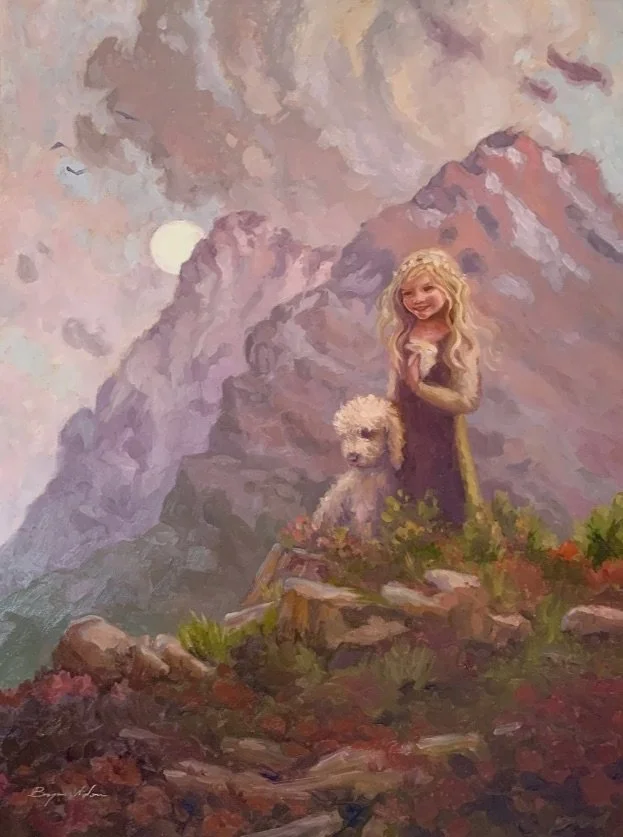  Innocent Moon 
 Oil on wood panel, 24” x 18”, 2021. 