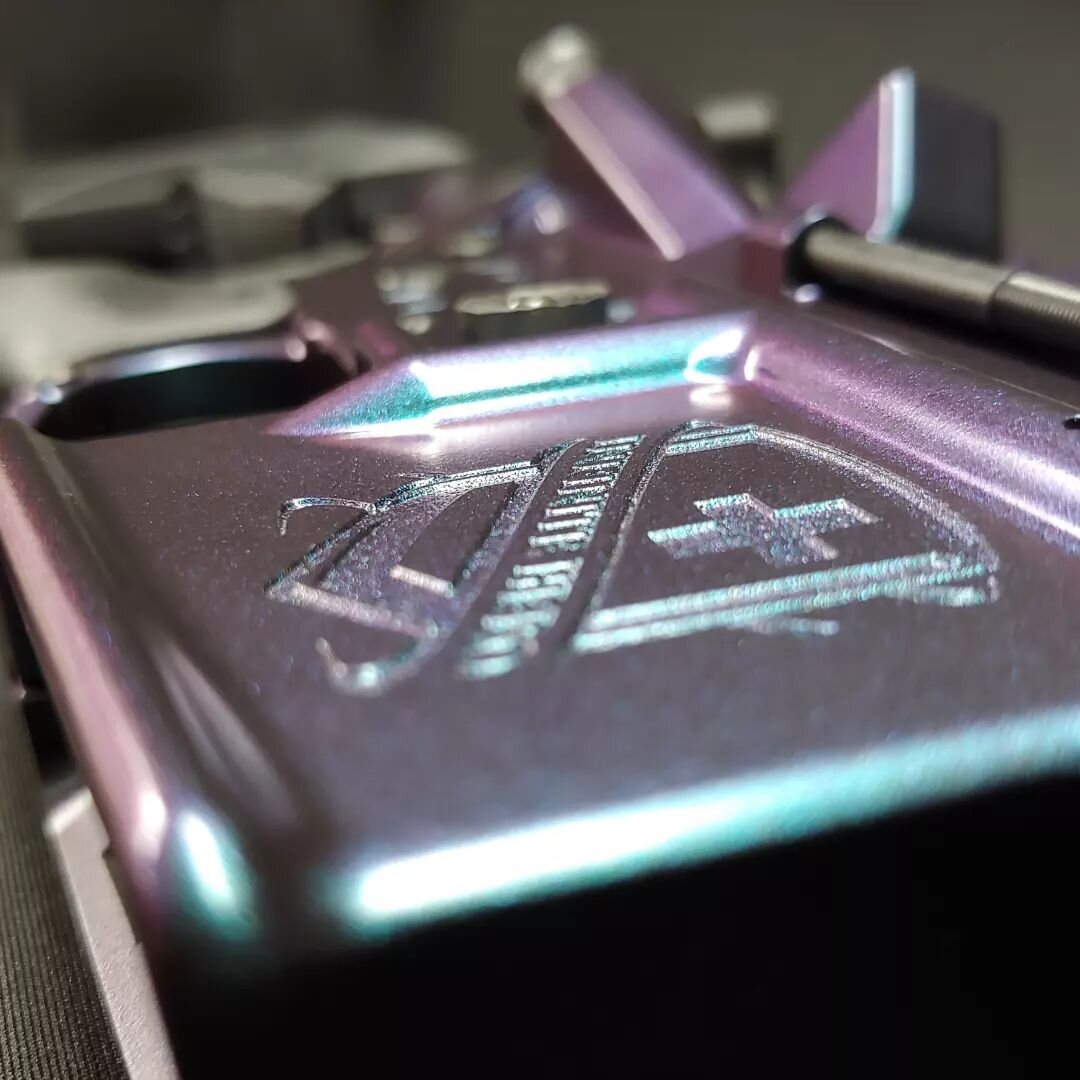 Some deep laser engraving and Gun Candy's chameleon color &quot;Stingray&quot; went into this awesome project. As always, we use Cerakote high-gloss clear to deliver the durable, glossy finish that helps Gun Candy's awesome colors really shine! This 