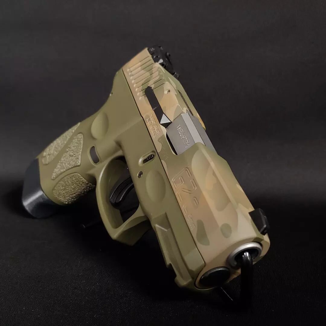Did you know you can do layering and pattern work with Cerakote's Elite series of coatings? We sprayed this simple three-color multicam using Elite FS 20150, Elite M17 Coyote Tan, and Elite Moss; and we were extremely pleased with the results. Cerako