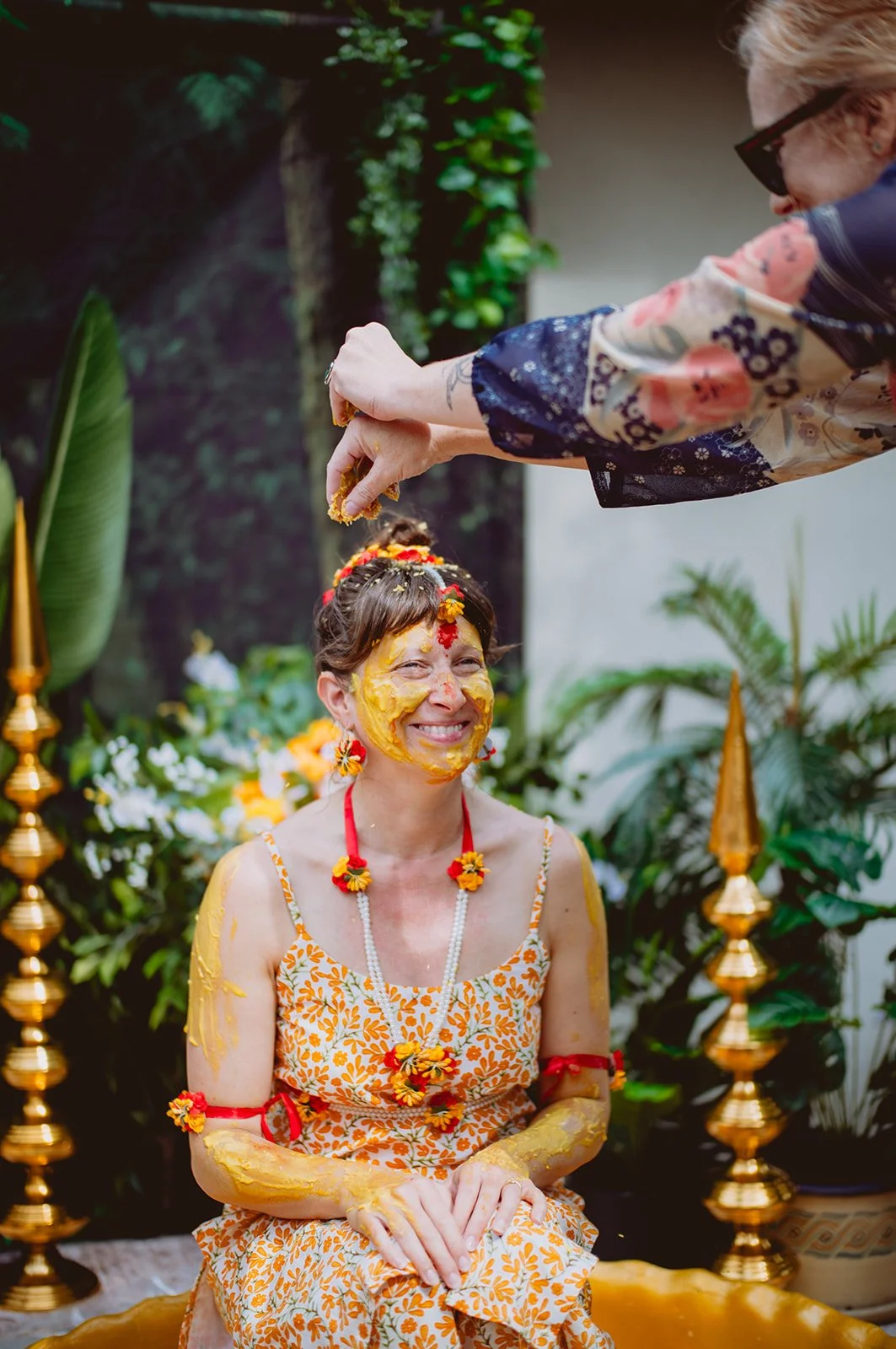 Hindu-American wedding ritual at Waterfall Lodge redwood grove Ben Lomond