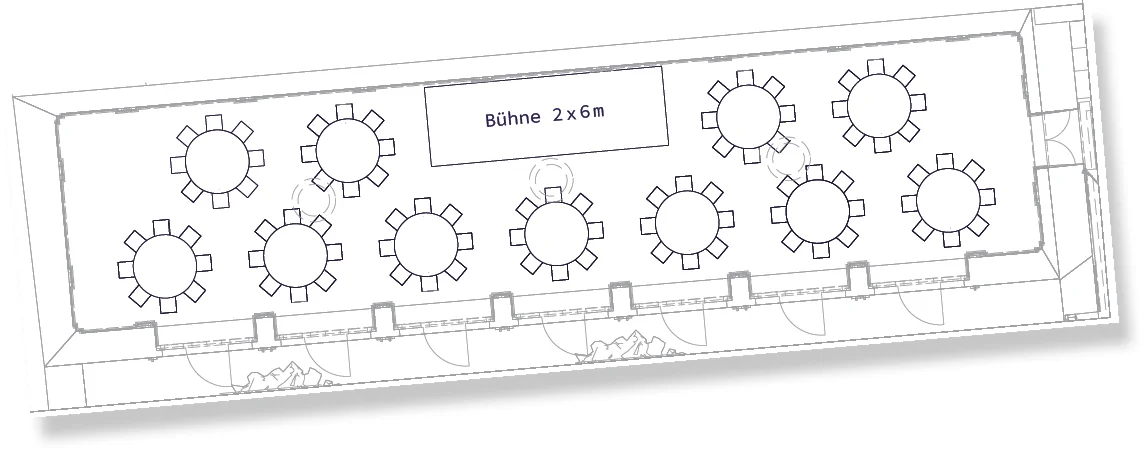 Bankett Setting im ViENNABALLHAUS mit runden Bankett-Tischen
