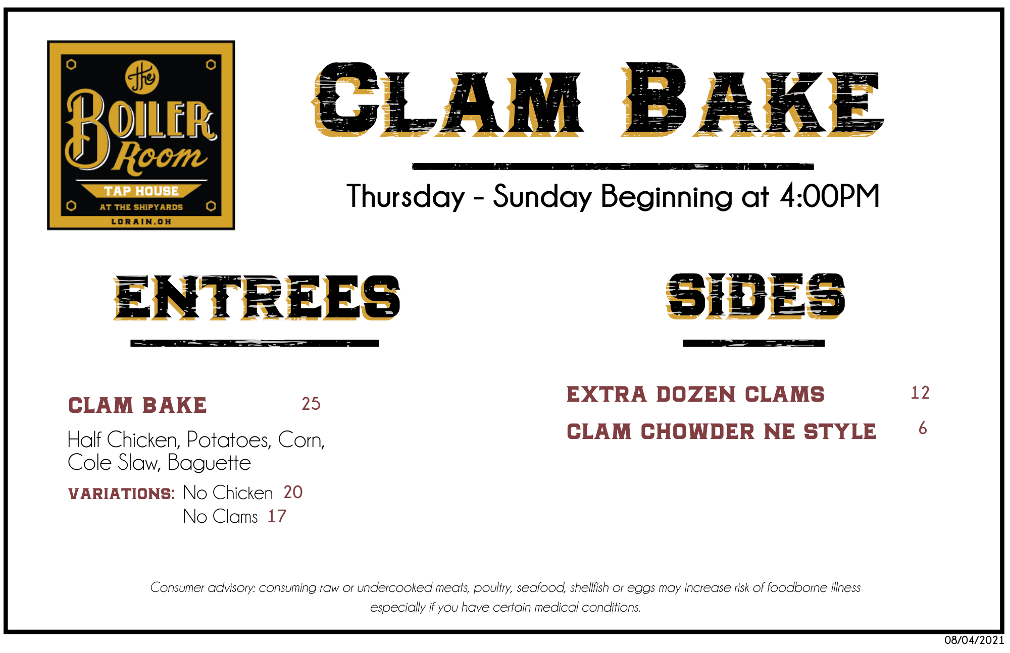 Fall Clam Bake Menu — The Shipyards