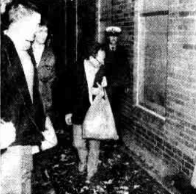 Mr Ray O'Shannassy is spoken to by Inspector Michael Craft outside Havclock House on the 18th of August, 1983. Pictured on the right is current General Secretary of the ACP, Bob Briton