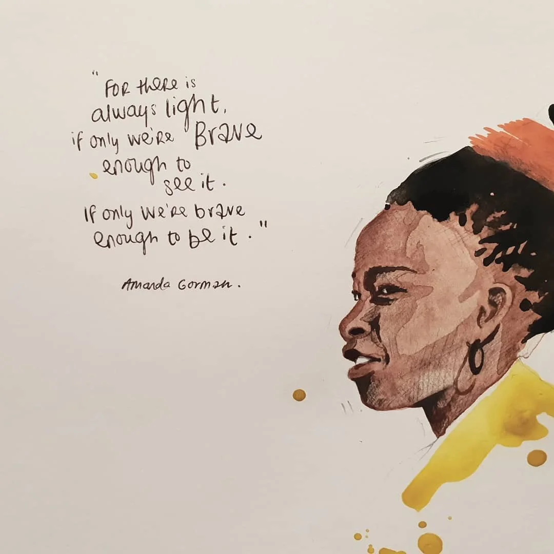 &quot;For there is always light, if only we're brave enough to see it. If only we're brave enough to be it.&quot; thank you for writing these words and speaking them so beautifully  @amandascgorman #amandagorman #shiversdownmyspine #sketchoftheday #t
